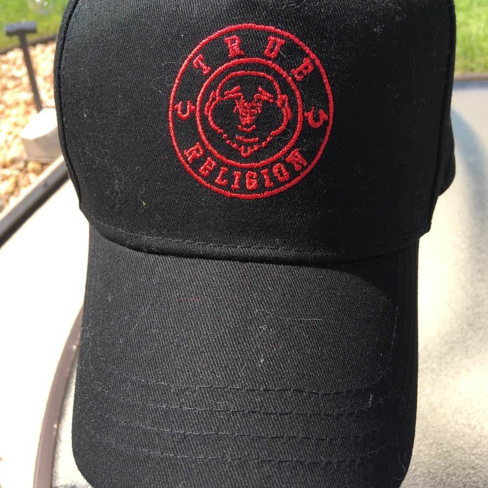 True Religion Snapback Baseball Poker Cap Black Red Buddha Smiley Face Logo O/S